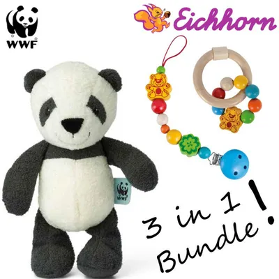 Produktbild von Eichhorn Schnullerkette, Beißring und WWF Panda Plüschtier Stofftier