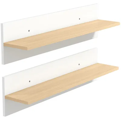 Obrázok produktu pre Sada dvoch závesných nástenných políc | Farba: biela + hnedá | Rozmery: 80 x 16,5 x 20 cm