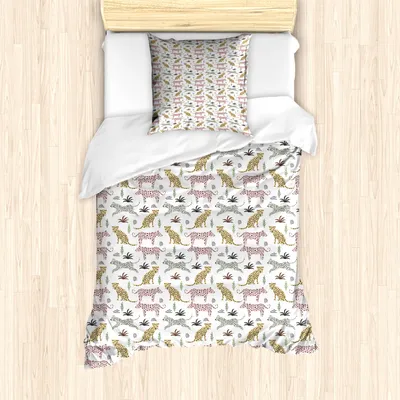 Produktbild von ABAKUHAUS Tierdruck Bettbezug Set für Einzelbetten, Leopards, Milbensicher Allergiker geeignet mit Kissenbezug, 135 cm x 200 cm - 80 x 80 cm, weiß Multicolor