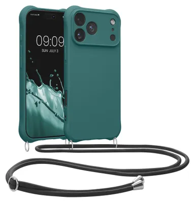 Produktbild von kwmobile Hülle mit Kordel für Apple iPhone 18 Pro Max / iPhone 17 Pro Max - TPU Silikon Handyhülle mit abnehmbarer Kordel, Necklace Case in Petrol