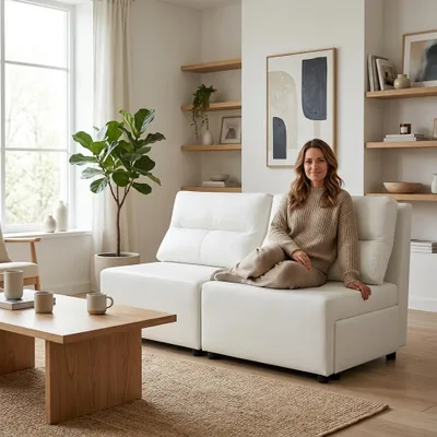 Produktbild von Schlafsofa KIMO 2 Boston – mit Bettkasten, Kunstleder in Weiß, Family Meble, KI-generiertes Bild