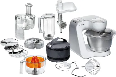Produktbild von Bosch Küchenmaschine Serie 4 MUM54251, Schüssel 3,9 L, Mixer 1,25 Fleischwolf, Zitruspresse, Würfelschneider, Knethaken, Schlag-, Rührbesen,