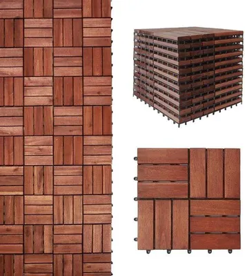 Productafbeelding van Teak houten terrastegels voor buitengebruik - Waterafstotend - 30x30 cm - Geschikt voor buiten - Houten vloertegels