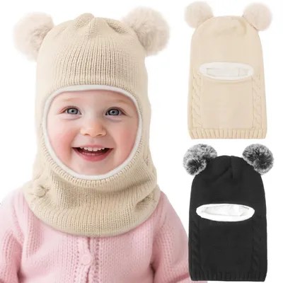 Produktbild von Kinder Wintermütze mit Schal 2er Set Beige/Schwarz 2-5 Jahre Acrylmischung