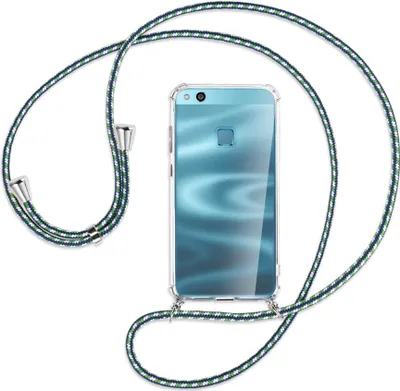 Produktbild von Handykette Backcover-Schutzhülle mit Band (Metall silberfarben) für Huawei P10 Lite - grün/blau/weiß