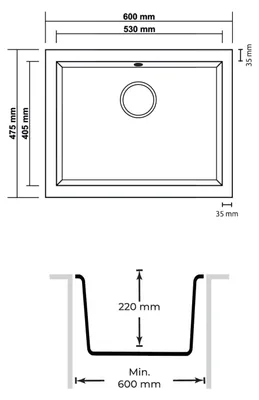 Produktbild von Respekta Nelson Massivgranit-Spüle 60× 47 cm – Einbauspüle / Unterbauspüle Grau