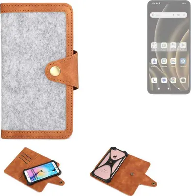 Produktbild von K-S-Trade Handyhülle kompatibel mit FreeYond F9S Schutzhülle Filz-Hülle Kunst-Leder hellgrau braun (1x)