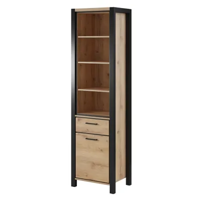 Produktbild von Modernes Wohnzimmer Bücherregal ACCRA-83 in Taurus Eiche Nb. und schwarzem Gestell, B/H/T: ca. 55/200/41 cm