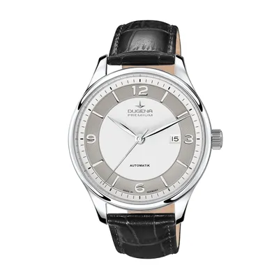 Obrázok produktu pre Pánske náramkové hodinky DUGENA Epsilon automatic, automatický strojček, puzdro z nehrdzavejúcej ocele, zafírové sklíčko, kožený remienok, spona s kolíkom, 5 barov