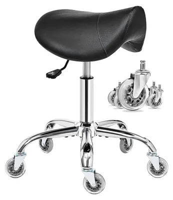 Ergonomischer Sattelhocker mit Rollen, höhenverstellbar, PU-Leder, schwarz