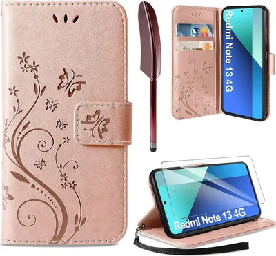 Produktbild von AROYI Xiaomi Redmi Note 13 4G Leder Wallet Hülle Roségold