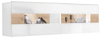 Immagine prodotto di Armadio a muro Vetrina Tartu 131x37x45cm colore lucido selezionabile, bianco / rovere San Remo