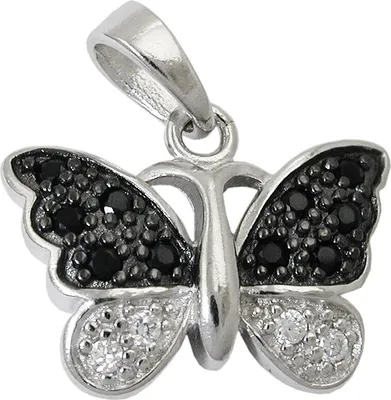 Produktbild von Anhänger Schmetterling mit schwarz weißen Zirkonia 925 Silber Silberanhänger