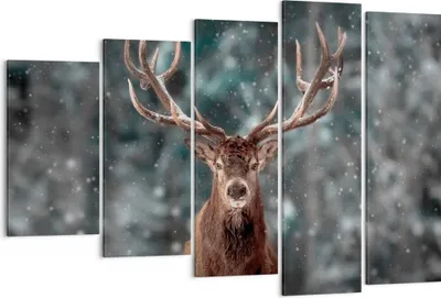 Produktbild von Bild auf Leinwand - Leinwandbild - 5 Teile - Hirsch Hirsch Winter - 150x100cm - Wand Bild - Wanddeko - Wandbilder - Leinwanddruck - Bilder - Wanddekoration - Leinwand bilder - EG150x100-4998