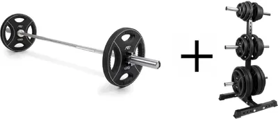 Produktbild von Fitness Training Gewichtsscheiben (2x 5kg - 25kg) + Scheibenständer + Stange