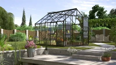 Obrázok produktu pre Vitavia skleník "Jupiter 8300" čierny 8,3 m² 3 mm tvrdené bezpečnostné sklo