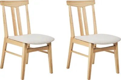 Produktbild von BELIANI Esszimmerstühle 2er-Set Gestell aus hellem Gummibaumholz Sitzfläche aus beige Stoff Armlos Retro Traditionelles Design