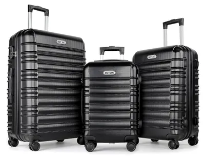 Produktbild von Kofferset 3 Teilig Hartschale aus ABS– Kofferset 20/24/28 Zoll, Reisekoffer mit 4 Drehbaren Rollen und 3 Stelige-Zahlenschloss (Gepäck-Sets–M-L-XL, Schwarz)