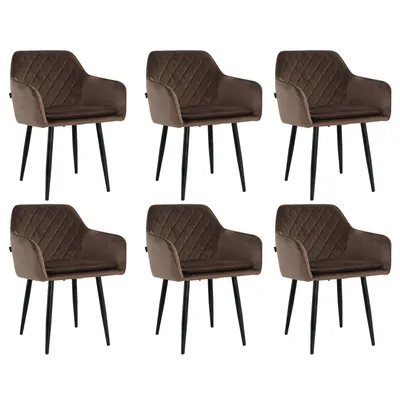 Produktbild von Lina® Noble Esszimmerstühle, 6er Set, Samt, Braun - Küchenstuhl, Wohnzimmerstuhl, Design Stuhl mit Armlehnen - Samt Stühle Esszimmer mit schwarzen Metallbeinen