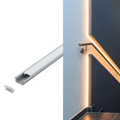 Zdjęcie produktu dla Profil wpuszczany 1 aluminium, biały plastik dł:100cm szer:2,3cm wys:0,9cm z zaślepkami i klipsami mocującymi