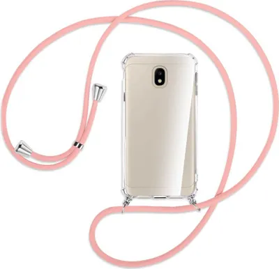 Produktbild von Handykette Backcover-Schutzhülle mit Band (Metall silberfarben) für Samsung Galaxy J3 2017 - rosa