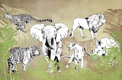 Immagine prodotto di Sanders & Sanders fotomurale animali della giungla giungla verde e bianco e nero 424 x 280 cm