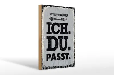 Produktbild von Holzschild Spruch Ich Du passt Gabel Messer 20x30cm