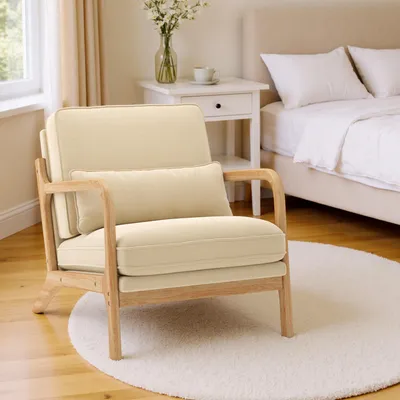 Zdjęcie produktu dla BEALIFE Fotele Fotel z poduszką | 82x65x75 cm | Wygodna leżanka | Beżowy/szary AR16