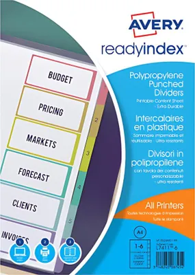 Immagine prodotto di AVERY Divisori Readyindex, PP, 6 tasti, A4