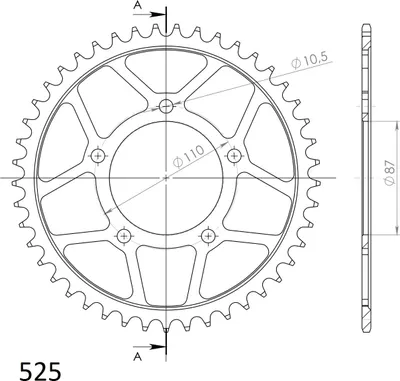 Produktbild von Stahl-Kettenrad Supersprox 525 - 45Z (schwarz) RFE-807:45-BLK|ID 87,0 LK 110,0 5-Loch