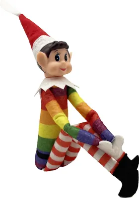 Immagine prodotto di Decorazione a forma di elfo arcobaleno, simpatica figura in tessuto con gambe lunghe, seduta, figura da scaffale per le vacanze, da scrivania