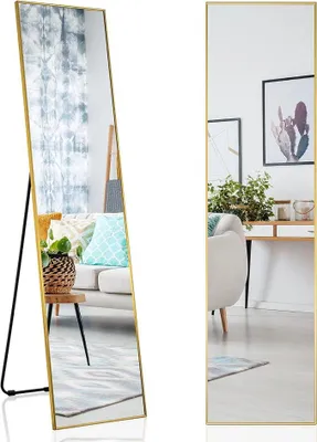 Produktbild von 160 x 40 cm Ganzkörperspiegel, 2 in 1 Standspiegel und Wandspiegel, Ankleidespiegel, Garderobenspiegel für Schlafzimmer, Wohnzimmer und Eingangsbereich (Gold)