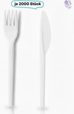 Produktbild von Set: Plastikbesteck Premium Gabel und Messer Mehrwegbesteck, 2000Stk, weiß, robust