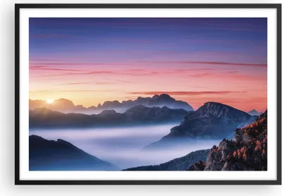 Produktbild von Gerahmtes Poster - Schwarzer Rahmen - Westen Sonne Berge - 91,5x61 cm - Wand Bild - Wanddeko - Wandbilder - Kunstposter - Wandposter - Bilderrahmen - Bilder - Kunstdruck - P2BAA91x61-4525