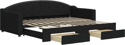 Zdjęcie produktu dla Sofa rozsuwana z szufladami, czarna, 90x200 cm, tkanina