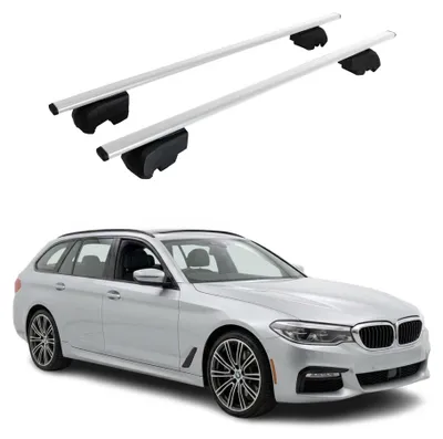 Image de Barres de toit Transversales pour BMW Série 5 G31 Break 2017-2023 Acier Gris 2x, Image générée par une IA