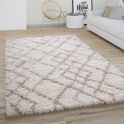 Produktbild von Hochflor Teppich Wohnzimmer Shaggy Langflor Modernes Boho Skandi Rauten Muster Grösse 80 cm Rund