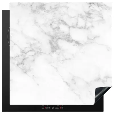 Produktbild von KitchenYeah© Herdabdeckplatte Marmor - Weiß - Grau - Luxus - Marmoroptik - Stein , 78x78cm, Küche Deko, Glaskeramikkochfeld Herdabdeckung, Abdeckplatte fùr Kochfeld