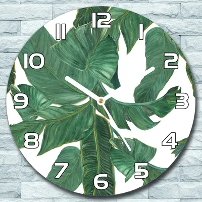 Produktbild von Wanduhr aus Glas Rund fi 30 Grüne Bananenblätter Quarz Deko Wohnzimmer Büro