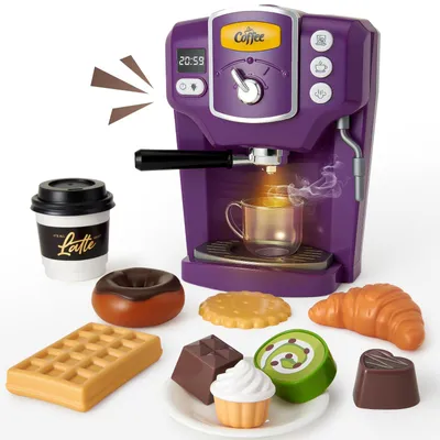 Produktbild von Kaffeemaschine Kinder mit Sound und Licht und Wasserfunktion und Nachgemachte Desserts Kinder Küche Zubehör Rollenspiel Spielzeug Geburtstag Geschenke