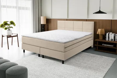 Image de Lit à lattes VENASI 180x200, modèle Kansas, avec sommier double, en velours beige