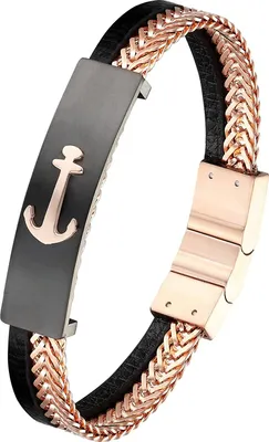 Produktbild von Karisma Männer Lederarmband Edelstahl Panzer Anker Platte Magnet Verschluss Länge 21,5cm Farbwahl BLQ227 - Roségold