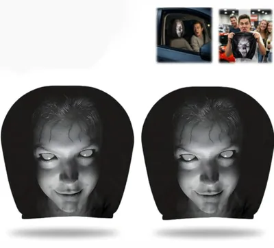 Produktbild von Auto-Kopfstützenbezüge 2 Stück - 26x28cm - Kopfstützenbezüge - Halloween Design - Elastischer Bezug - waschbar - für Auto, SUV und LKW - Schwarzweiß