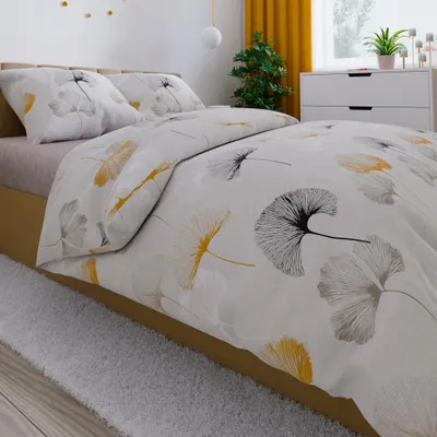 Obrázek produktu pro Ložní prádlo, bavlněný satén, vysoká kvalita 200x220 Ginko šedá, listy