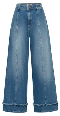 Produktbild von Hellblaue weite Hose aus reiner Baumwolle Größe 44 mit Five-Pocket-Design und Umschlagsaum