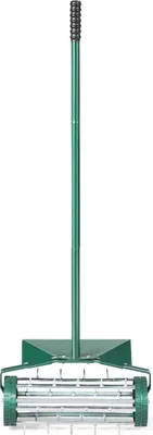 Image de Rouleau aérateur de pelouse rouleau à gazon avec poignée & clous 3 cm & protection anti-éclaboussures 46 x 23 x 127 cm vert foncé et argent