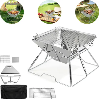 Image de Izrielar Barbecue pliable pour feu de camp Barbecue portable mobile au charbon de bois Acier inoxydable 304 pour cuisiner en plein air
