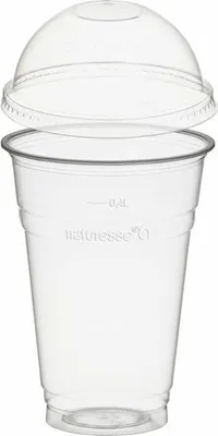Produktbild von 50x  Trinkbecher 400ml mit Domdeckel ohne Loch aus Biokunststoff (PLA)