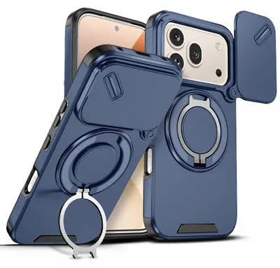 Produktbild von Handyhülle für Honor 600 / Honor 600 Pro Dual-Layer Stoßfest Militär Hülle mit Dia Kameraschutz, Magnetisch Ring Ständer Blau