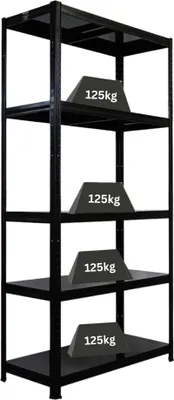 Produktbild von Schwerlastregal Ragnar | HxBxT 180x90x40cm | 5 Stahlplatten-Ebenen | Fachlast 125 kg | Schwarz